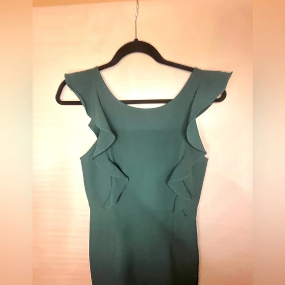 Lulu’s Hearts Aflutter Dark Green Ruffled Bodycon Midi Dress - Picture 3 of 6